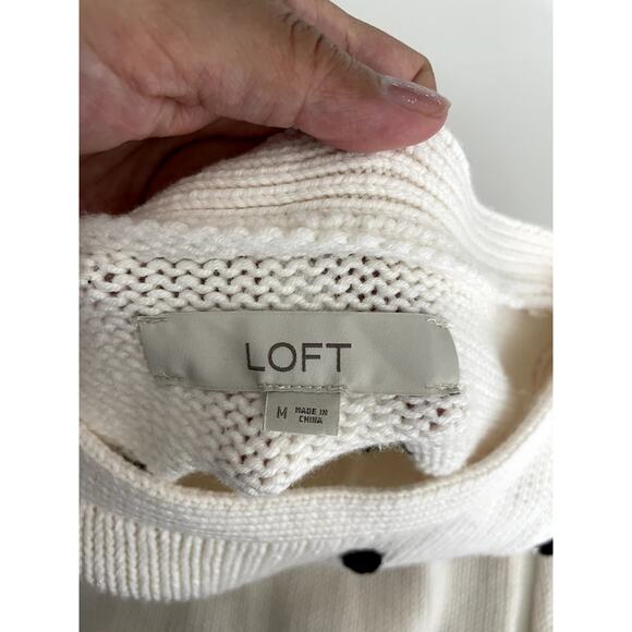 loft Polkadot Cream Knit Sweater Size Medium - Picture 6 of 7